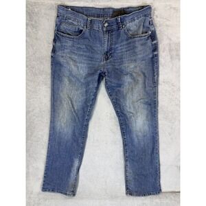 Axel Jeans Mens 38x32 Blue Medium Wash Slim Straight Thick Stitch Harwinton